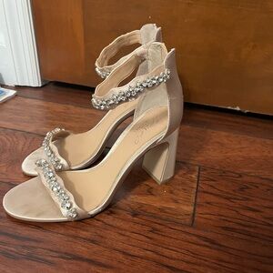 Bartley Mischka Beige Heeled Sandals with Rhinestones